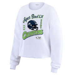 Seattle Seahawks WEAR by Erin Andrews Women's Super Bowl LX Champions Cropped Long Sleeve T-Shirt - White cheap