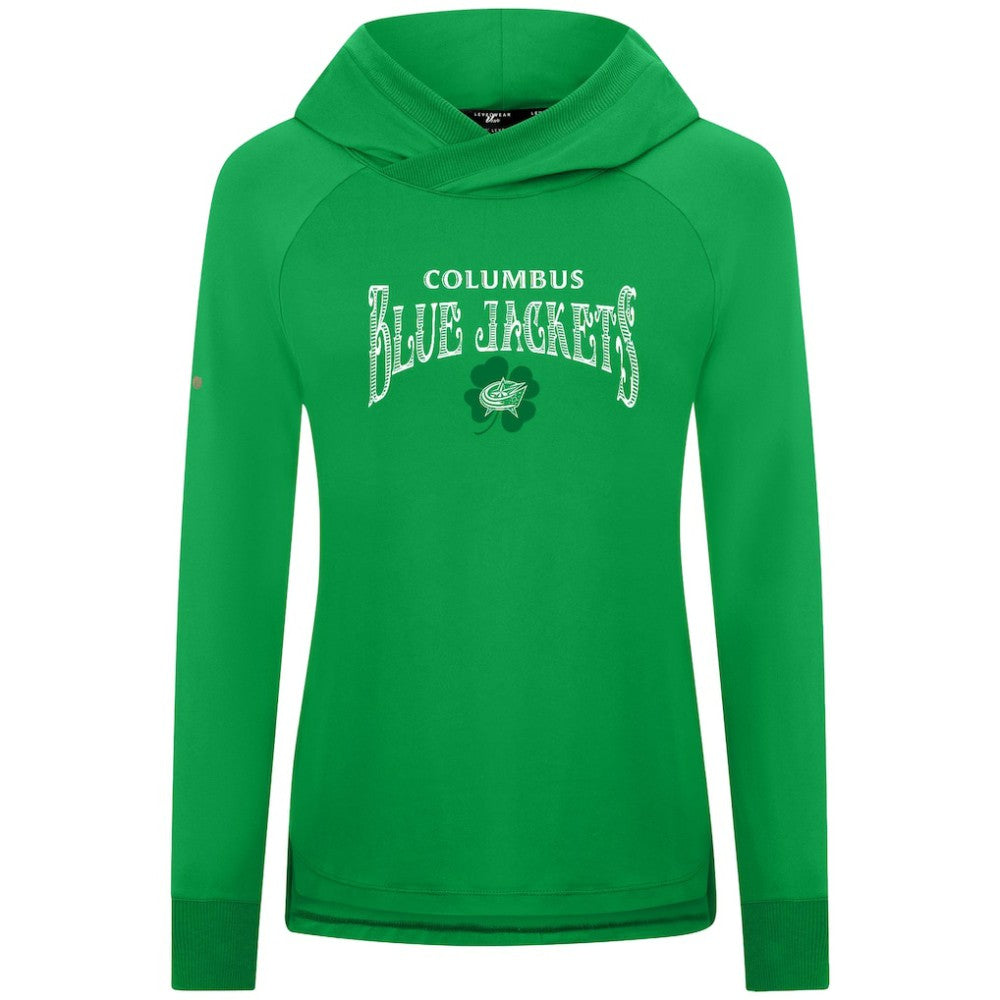 Columbus Blue Jackets Levelwear Women's St. Patrick's Day Slender Raglan Hoodie - Kelly Green Hoodies