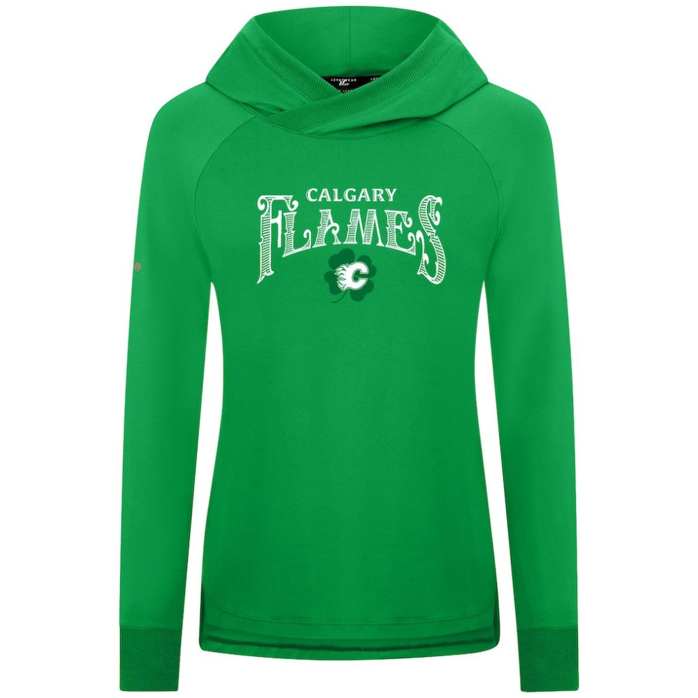 Calgary Flames Levelwear Women's St. Patrick's Day Slender Raglan Hoodie - Kelly Green Hoodies