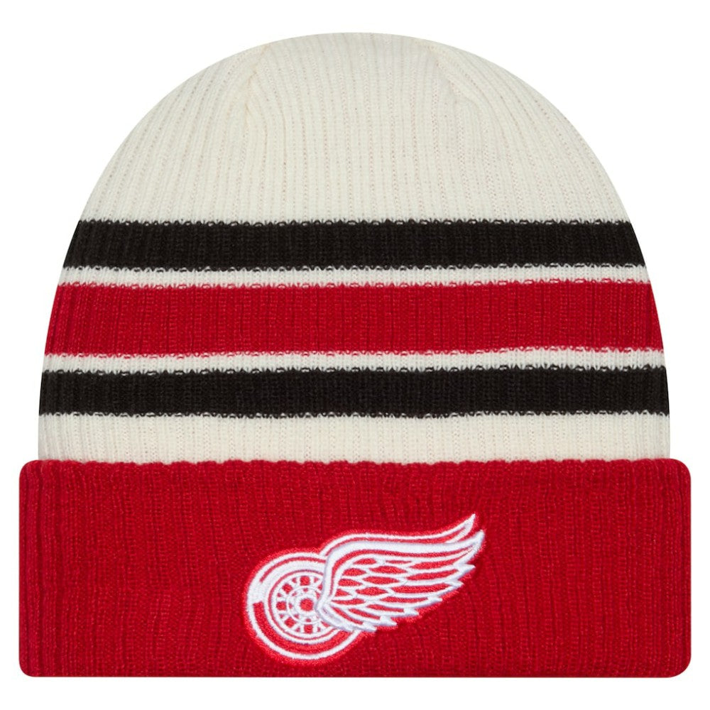 Detroit Red Wings New Era Vintage Cuffed Knit Hat - Cream/Red Hats