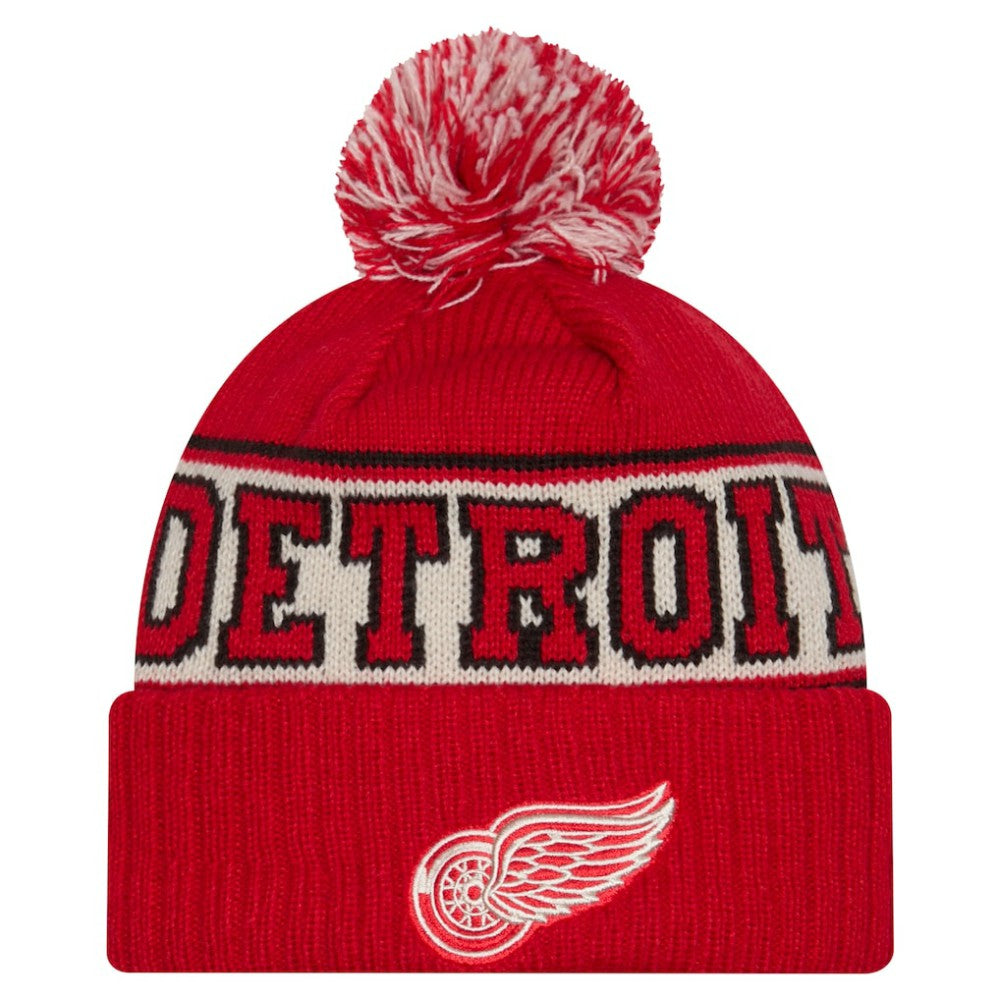 Detroit Red Wings New Era Retro Cuffed Knit Hat with Pom - Red Hats