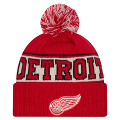 Detroit Red Wings New Era Retro Cuffed Knit Hat with Pom - Red Hats