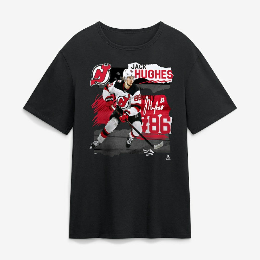 Jack Hughes New Jersey Devils Fresh Ice T-Shirt - Black T-shirts
