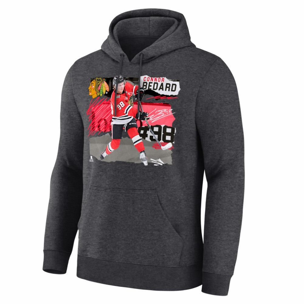 Connor Bedard Chicago Blackhawks Fresh Ice Hoodie - Charcoal Hoodies