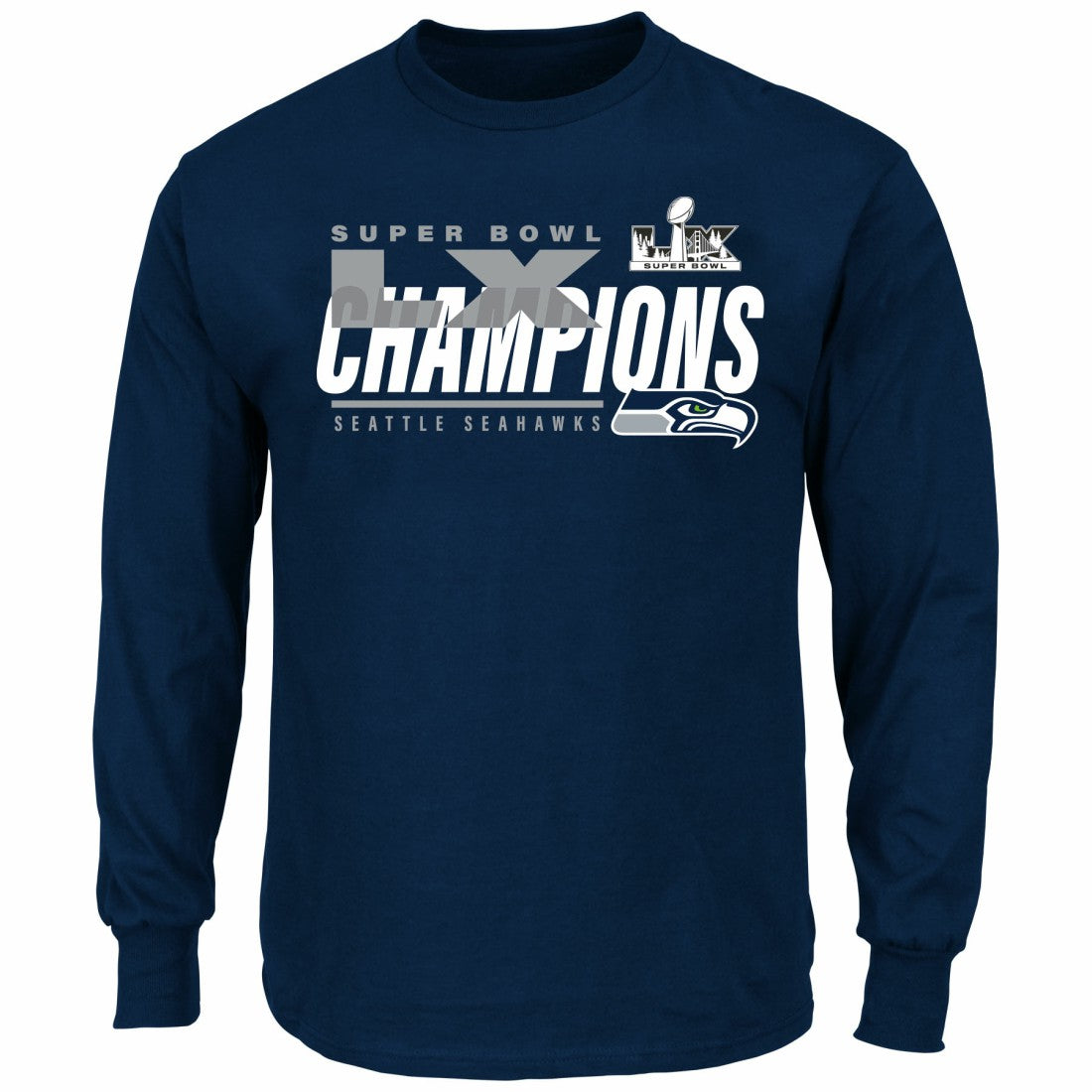 Seattle Seahawks Super Bowl LX Champions Big & Tall Iconic Victory Long Sleeve T-Shirt - College Navy outlet