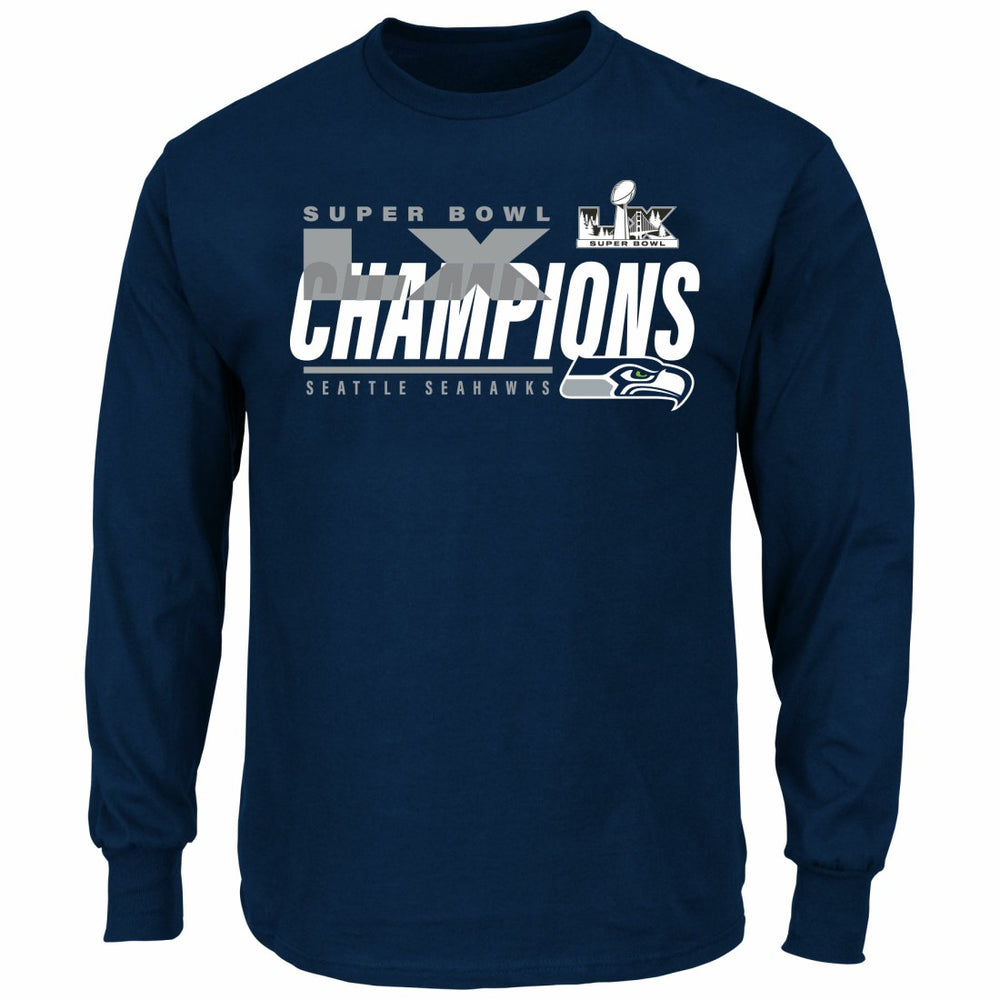 Seattle Seahawks Super Bowl LX Champions Big & Tall Iconic Victory Long Sleeve T-Shirt - College Navy outlet