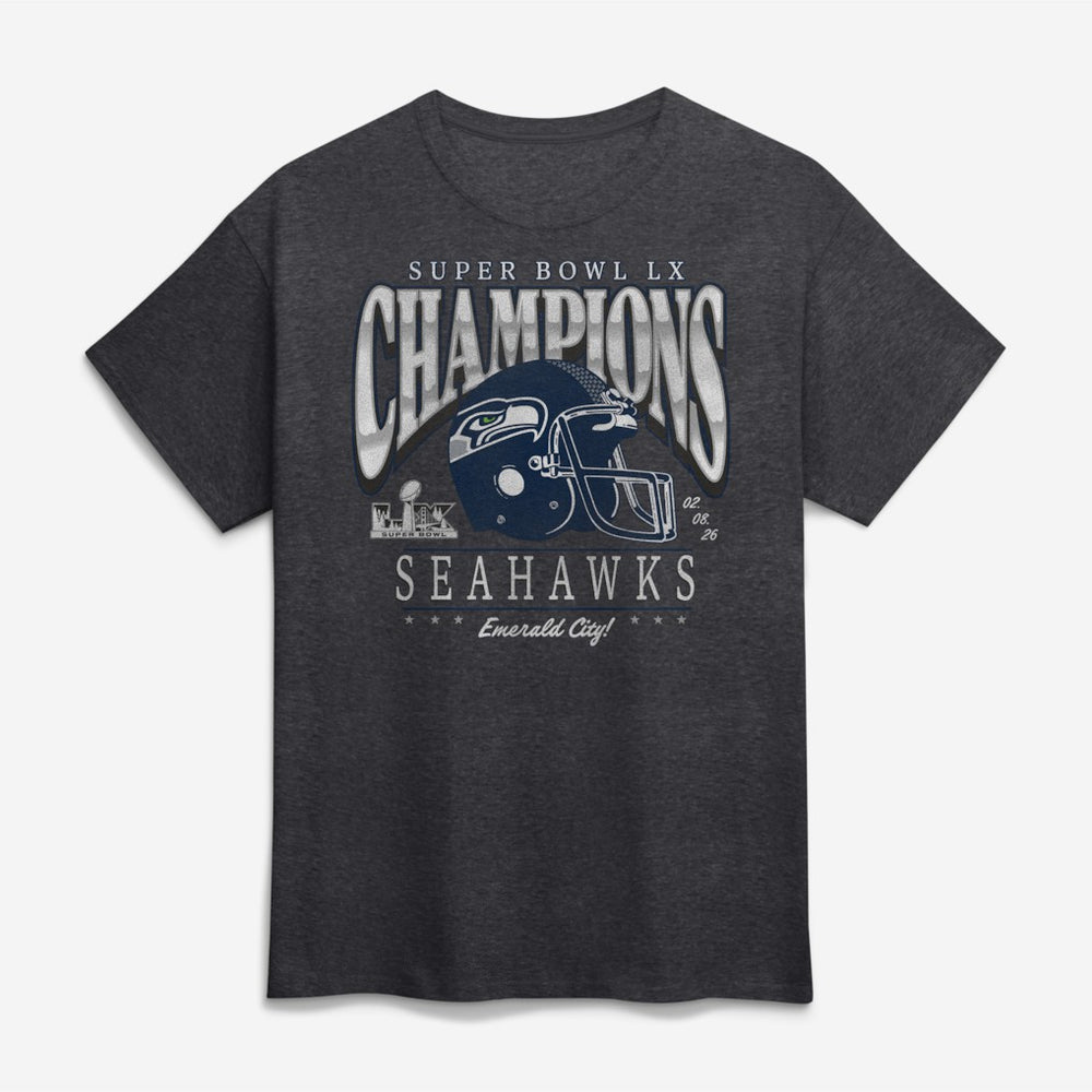 Seattle Seahawks Super Bowl LX Champions Big & Tall Prestigious Run T-Shirt - Heather Charcoal on sale