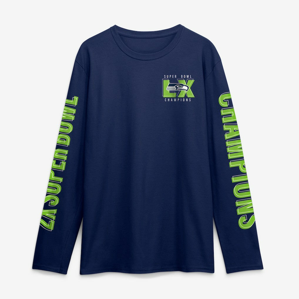 Seattle Seahawks Two-Time Super Bowl Champions Big & Tall Own The Moments Long Sleeve T-Shirt - College Navy discount