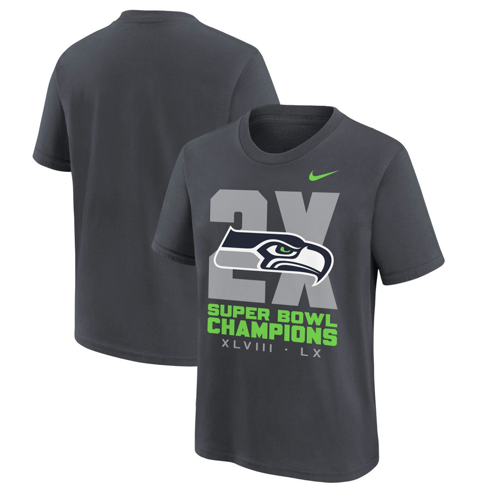 Seattle Seahawks Youth Two-Time Super Bowl Champions Multi-Champs T-Shirt - Anthracite online