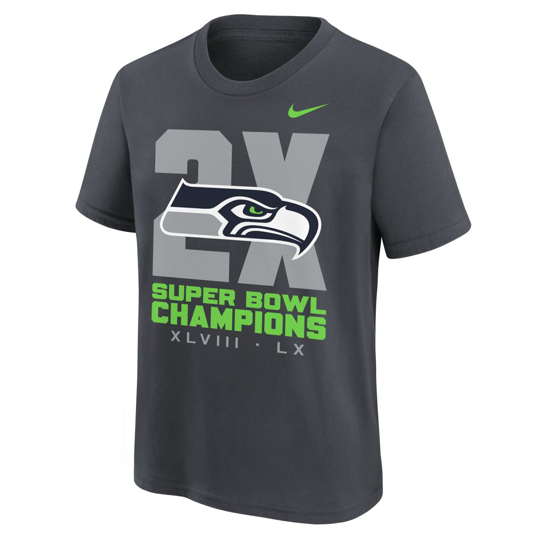 Seattle Seahawks Youth Two-Time Super Bowl Champions Multi-Champs T-Shirt - Anthracite online