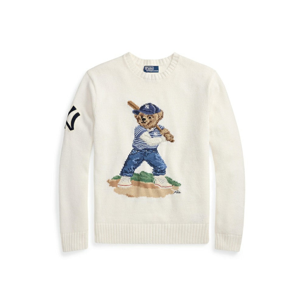 Yankees Polo Ralph Lauren Bear Sweater White