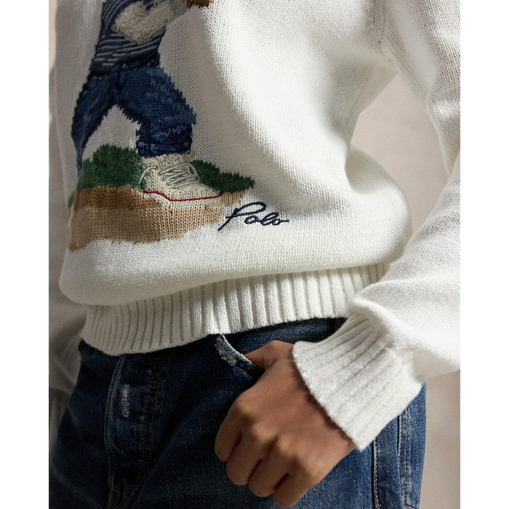 Yankees Polo Ralph Lauren Bear Sweater White