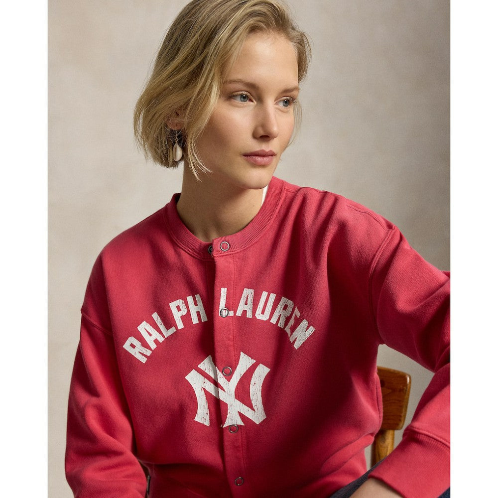 Yankees Polo Ralph Lauren Women's Seasonal Knit Full-Snap Cardigan Red