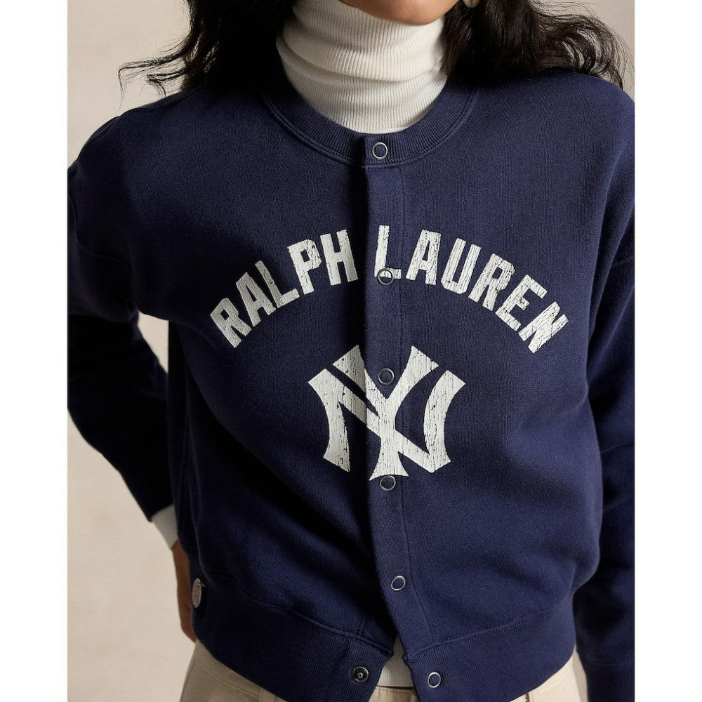 Yankees Polo Ralph Lauren Women's Seasonal Knit Full-Snap Cardigan Navy