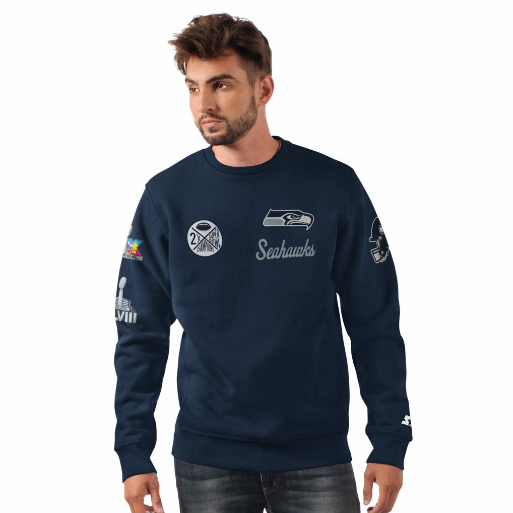 Seattle Seahawks Starter Two-Time Super Bowl Champions Classic Fleece Sweatshirt - College Navy outlet