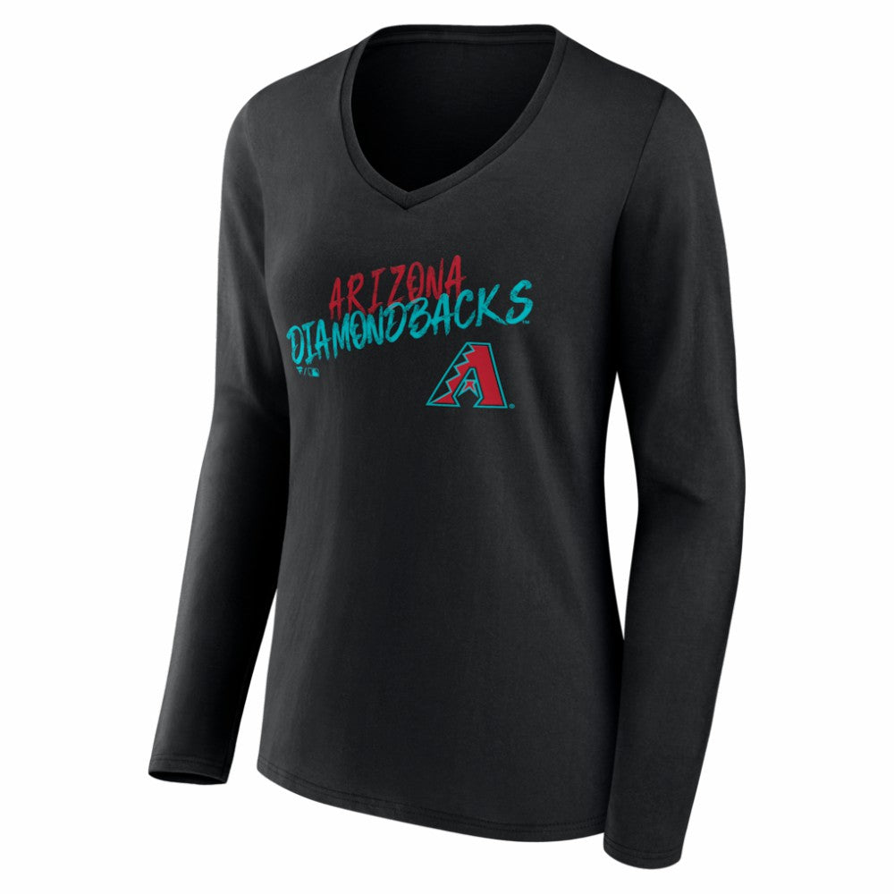 Arizona Diamondbacks Women's Hustle Personalized Name & Number Long Sleeve V-Neck T-Shirt Black