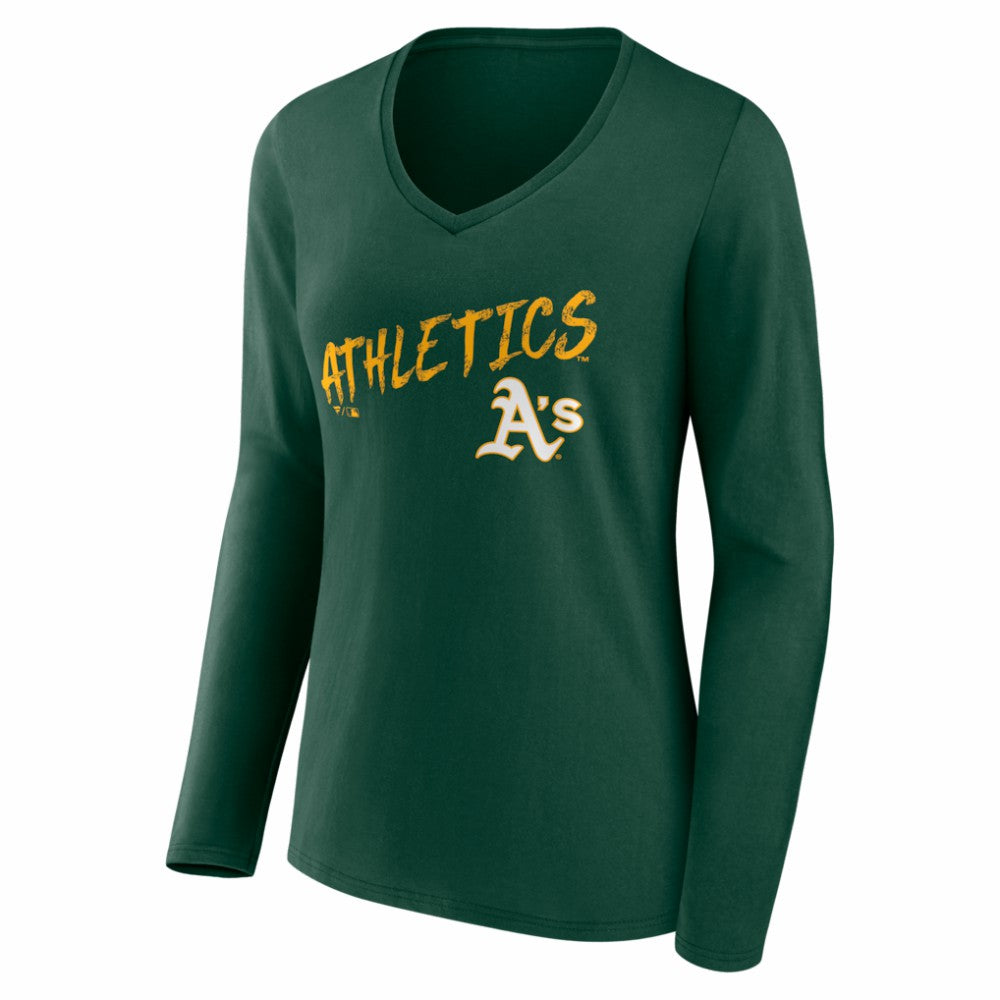 Athletics Women's Hustle Personalized Name & Number Long Sleeve V-Neck T-Shirt Green