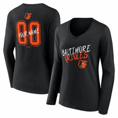 Baltimore Orioles Women's Hustle Personalized Name & Number Long Sleeve V-Neck T-Shirt Black