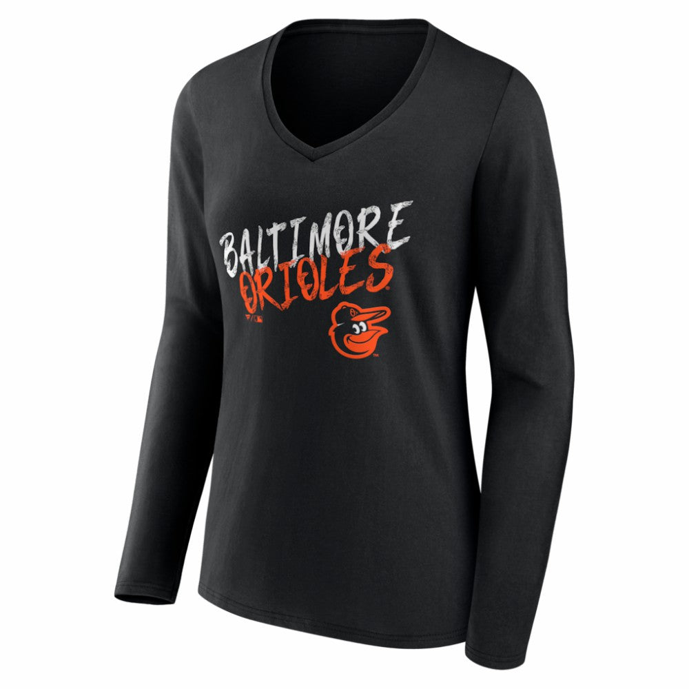 Baltimore Orioles Women's Hustle Personalized Name & Number Long Sleeve V-Neck T-Shirt Black