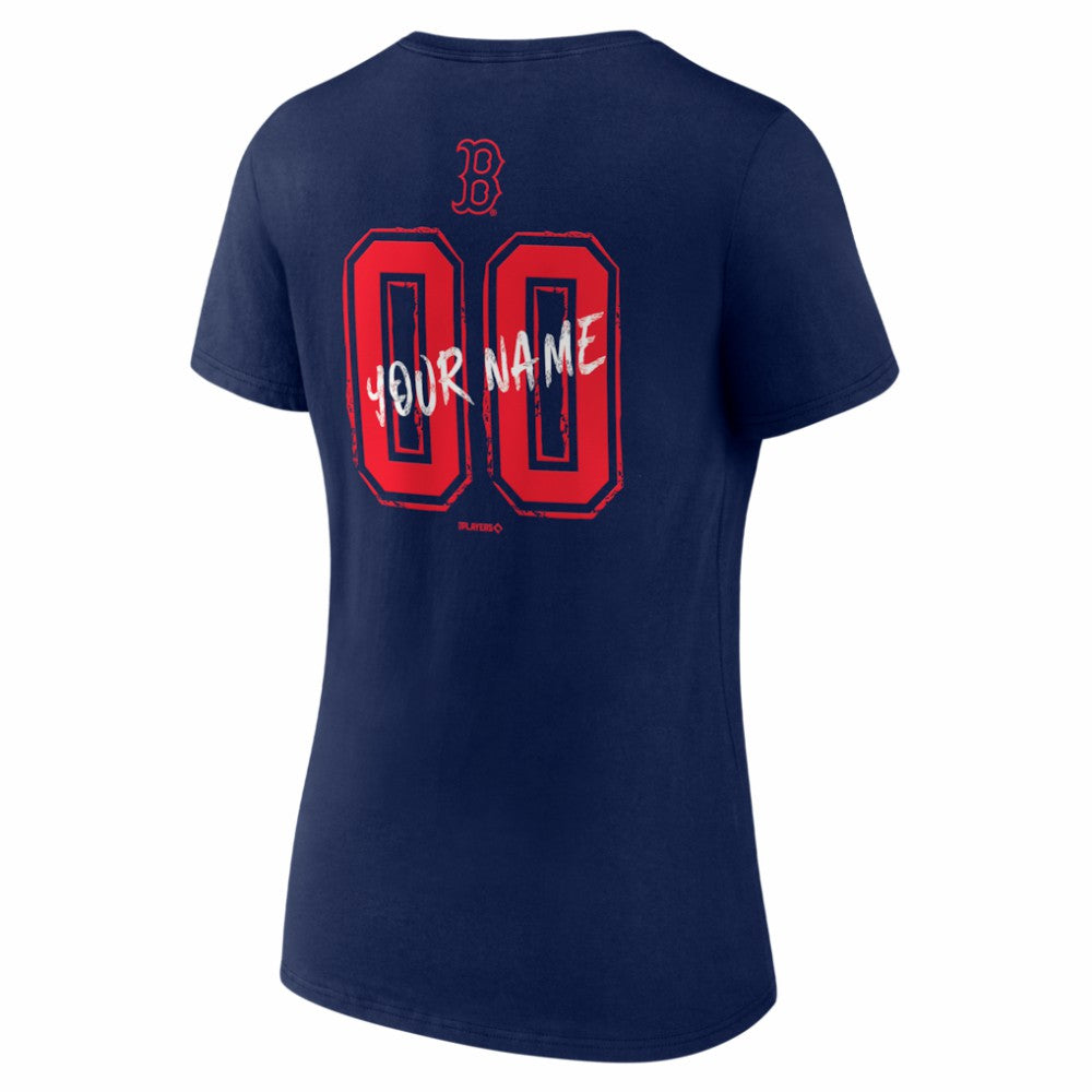 Boston Red Sox Women's Hustle Personalized Name & Number V-Neck T-Shirt Navy