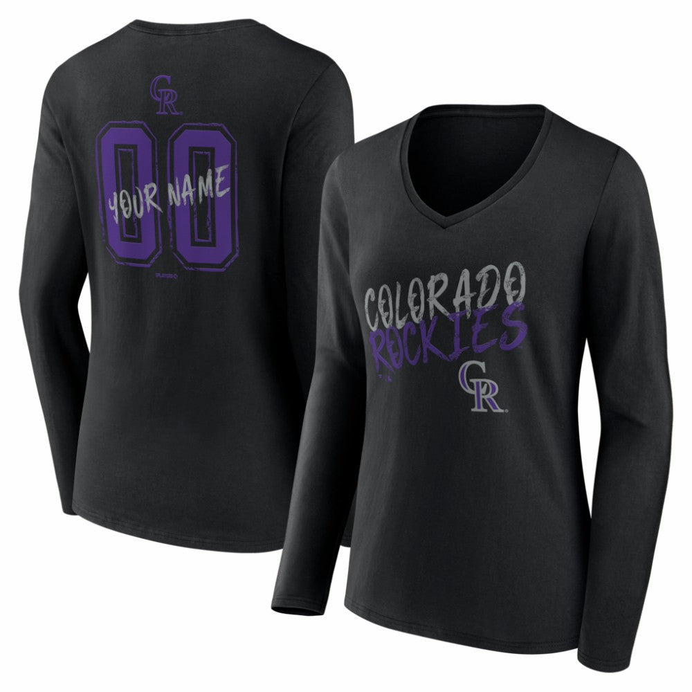 Colorado Rockies Women's Hustle Personalized Name & Number Long Sleeve V-Neck T-Shirt Black