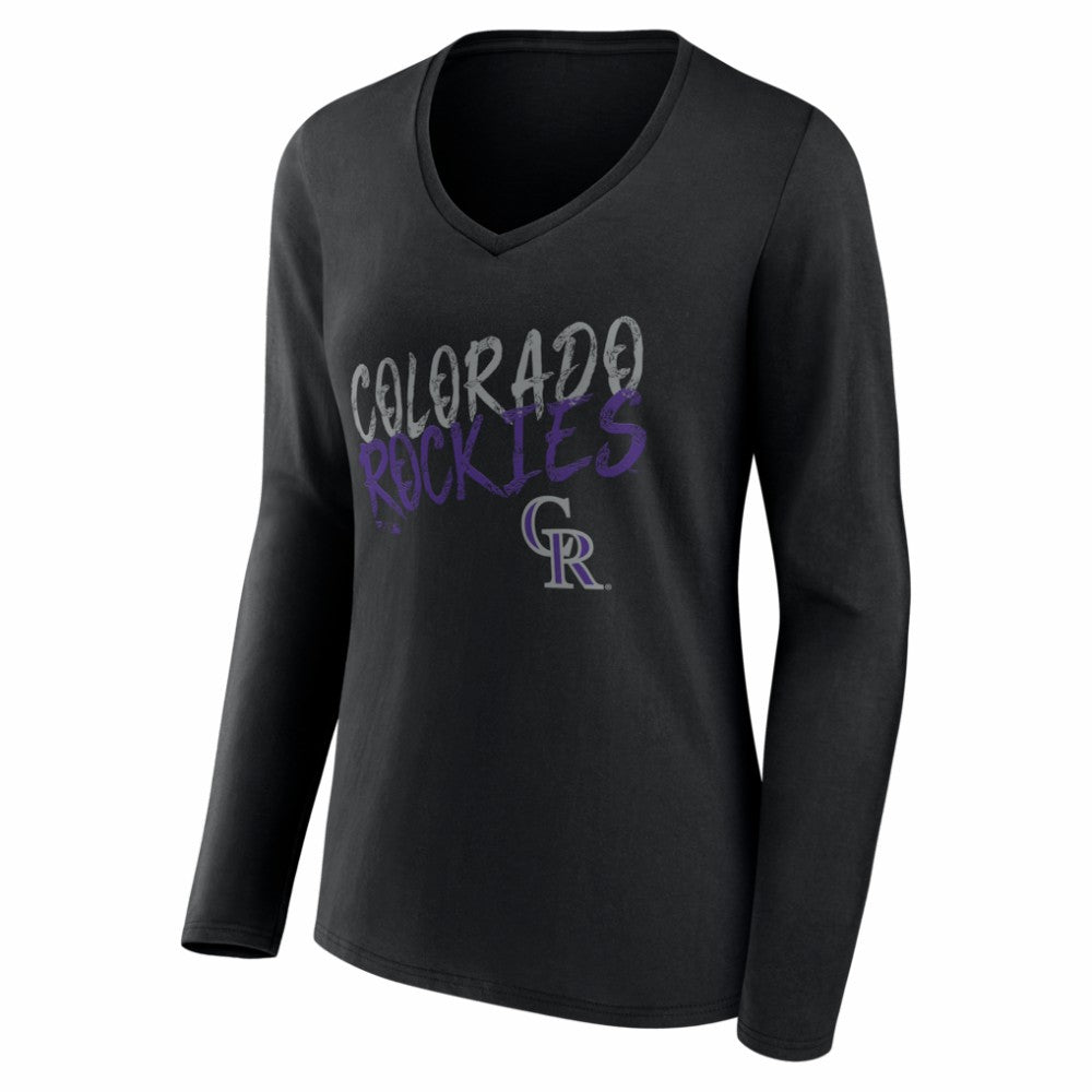 Colorado Rockies Women's Hustle Personalized Name & Number Long Sleeve V-Neck T-Shirt Black