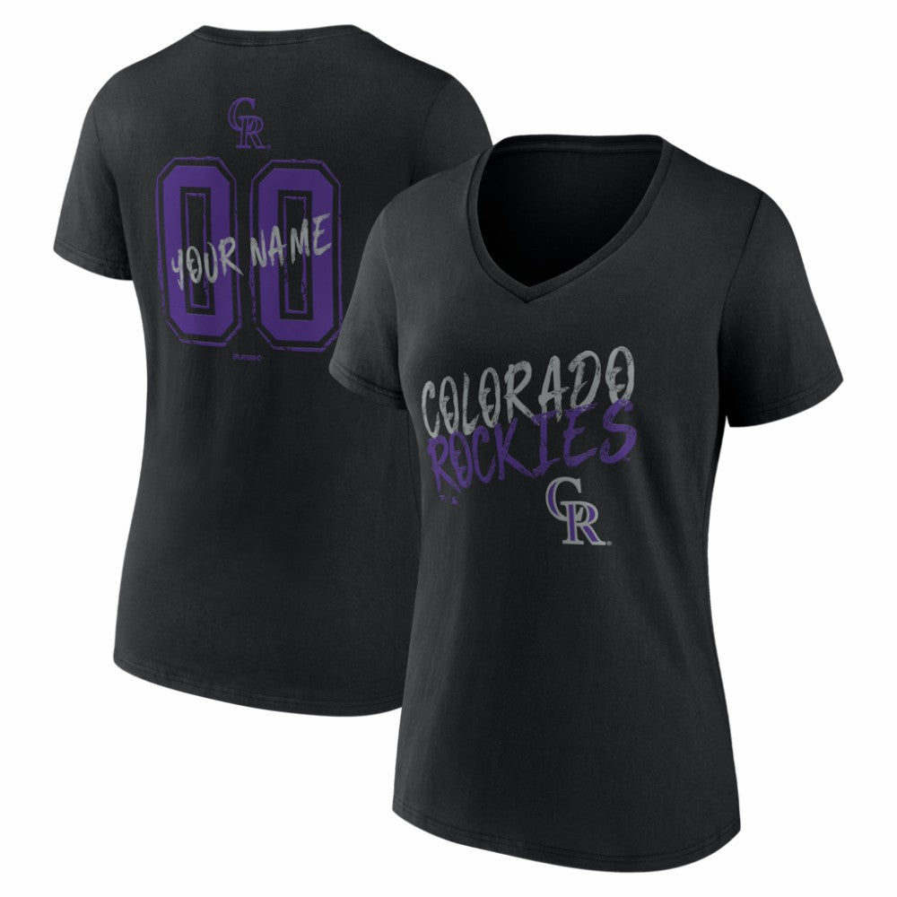 Colorado Rockies Women's Hustle Personalized Name & Number V-Neck T-Shirt Black