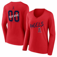 Los Angeles Angels Women's Hustle Personalized Name & Number Long Sleeve V-Neck T-Shirt Red