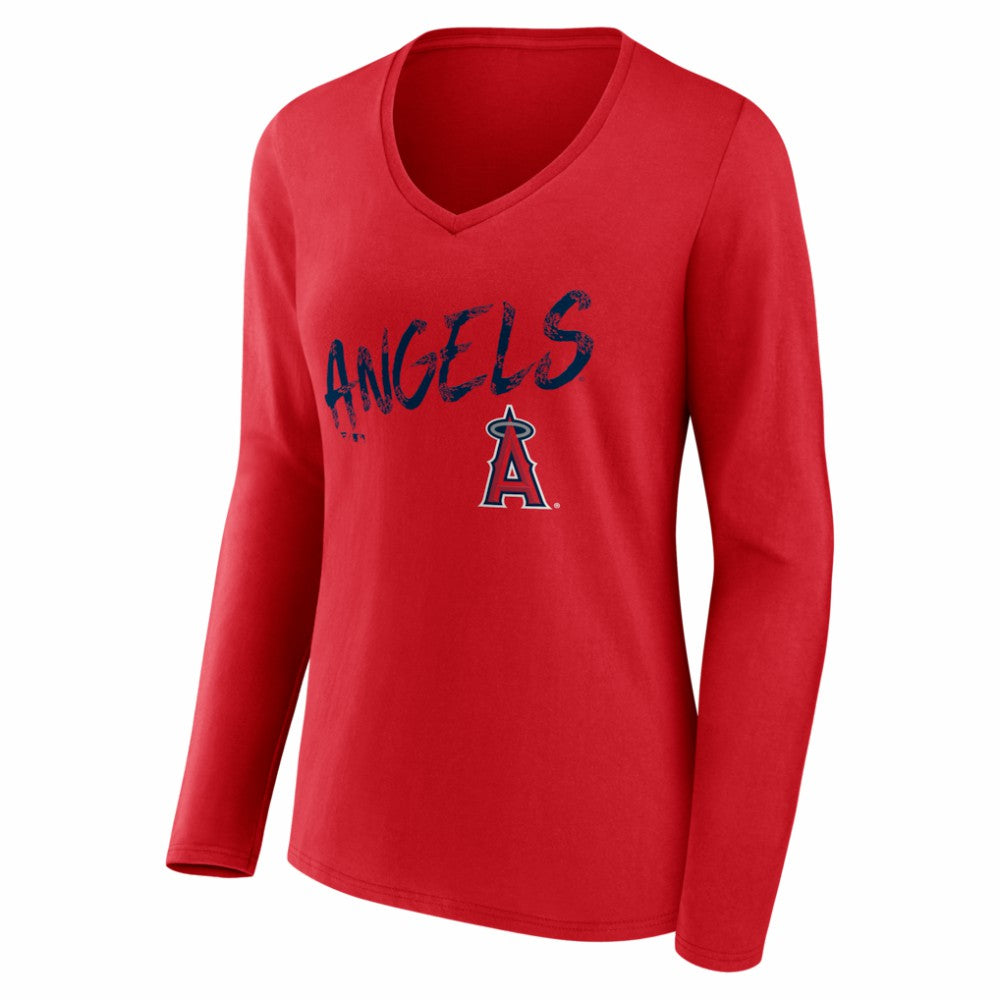 Los Angeles Angels Women's Hustle Personalized Name & Number Long Sleeve V-Neck T-Shirt Red