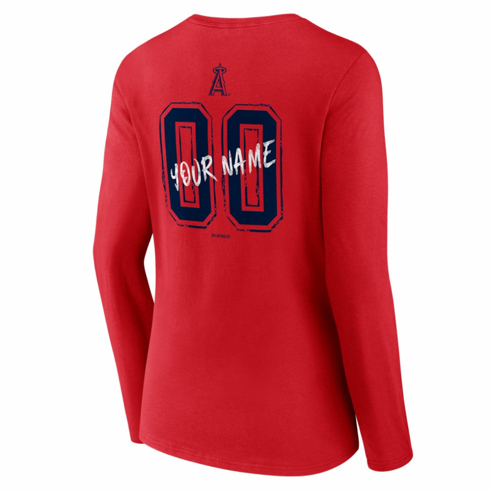 Los Angeles Angels Women's Hustle Personalized Name & Number Long Sleeve V-Neck T-Shirt Red