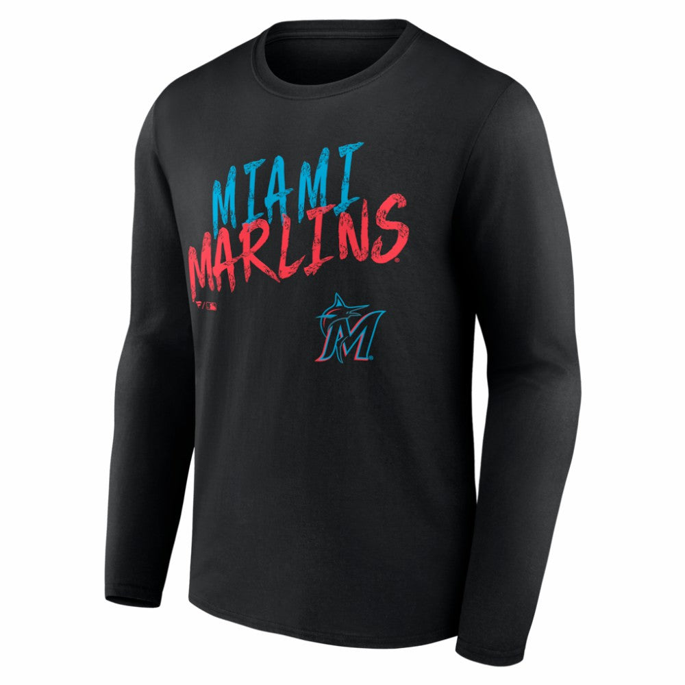 Miami Marlins  Hustle Personalized Name & Number Long Sleeve T-Shirt Black