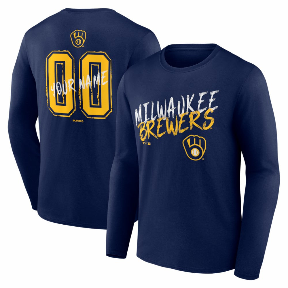 Milwaukee Brewers  Hustle Personalized Name & Number Long Sleeve T-Shirt Navy