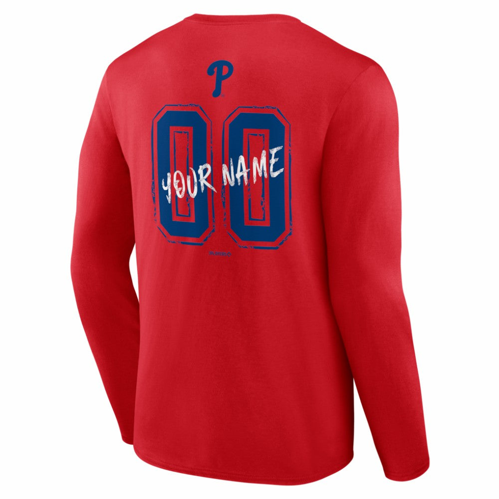 Philadelphia Phillies  Hustle Personalized Name & Number Long Sleeve T-Shirt Red
