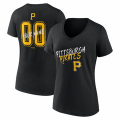 Pittsburgh Pirates Women's Hustle Personalized Name & Number V-Neck T-Shirt Black