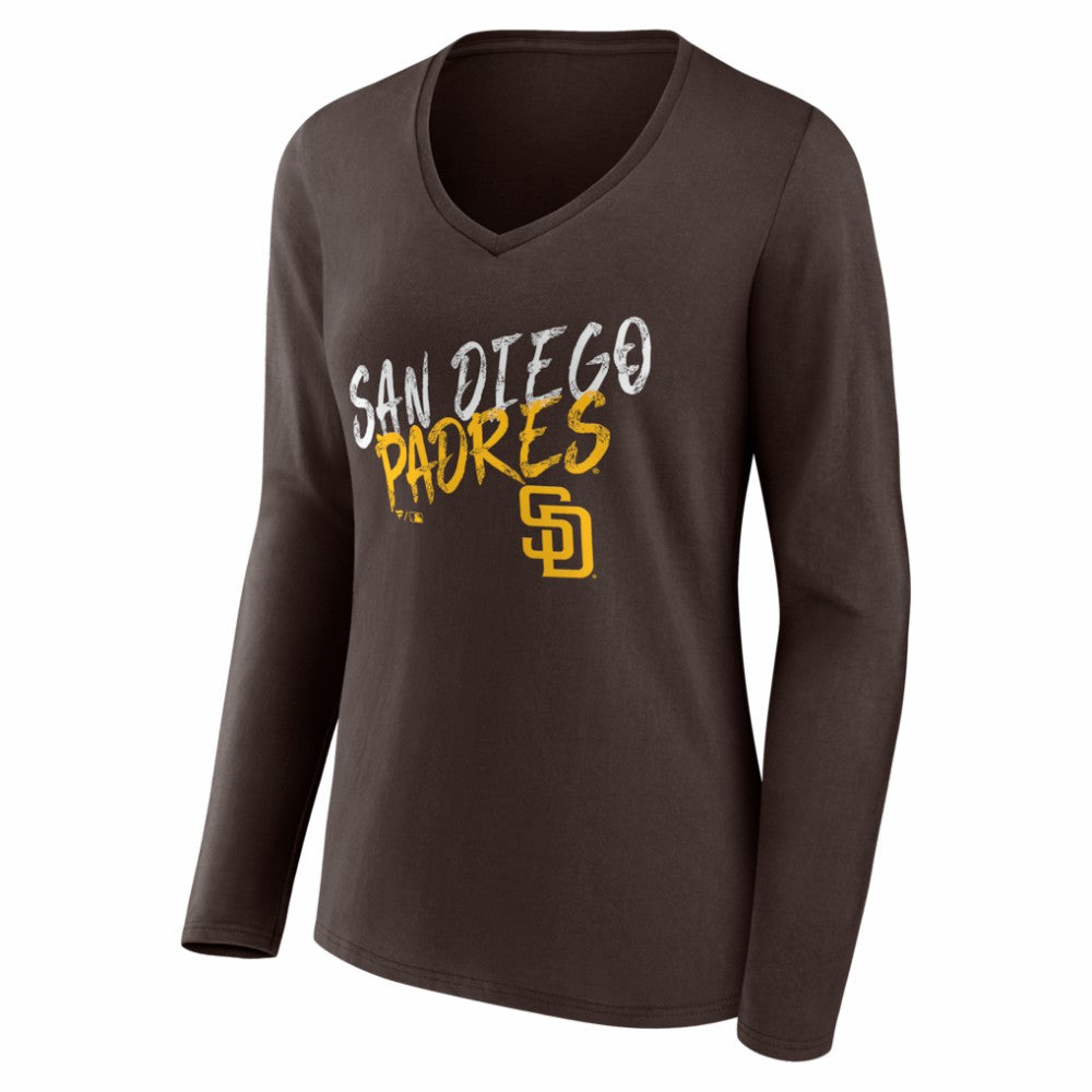 San Diego Padres Women's Hustle Personalized Name & Number Long Sleeve V-Neck T-Shirt Brown