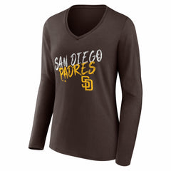 San Diego Padres Women's Hustle Personalized Name & Number Long Sleeve V-Neck T-Shirt Brown