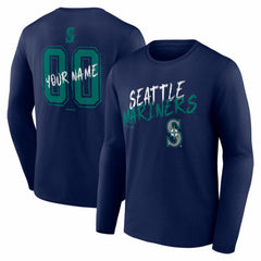 Seattle Mariners  Hustle Personalized Name & Number Long Sleeve T-Shirt Navy