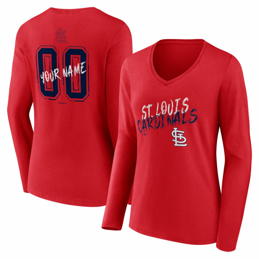 St. Louis Cardinals Women's Hustle Personalized Name & Number Long Sleeve V-Neck T-Shirt Red