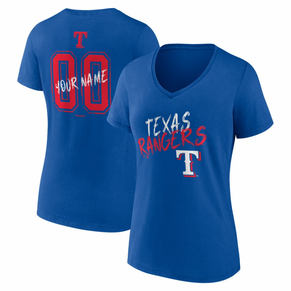 Texas Rangers Women's Hustle Personalized Name & Number V-Neck T-Shirt Royal