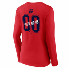 Washington Nationals Women's Hustle Personalized Name & Number Long Sleeve V-Neck T-Shirt Red