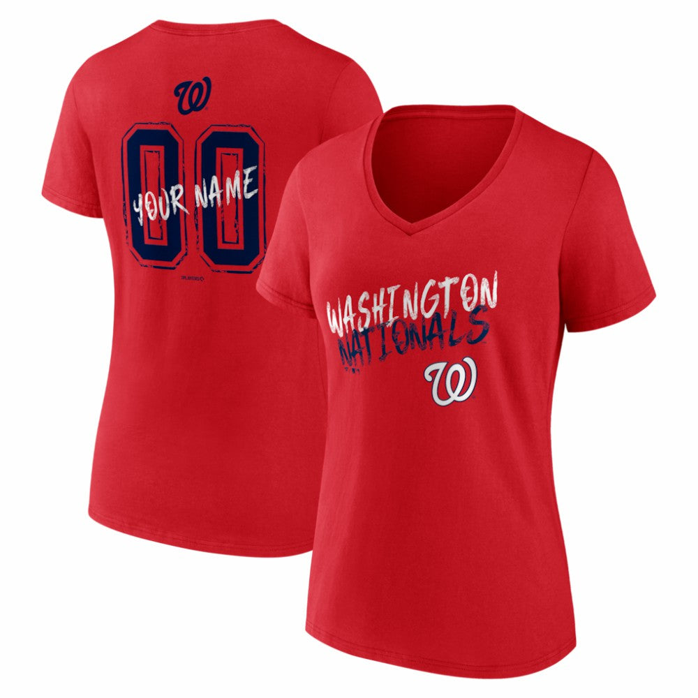 Washington Nationals Women's Hustle Personalized Name & Number V-Neck T-Shirt Red
