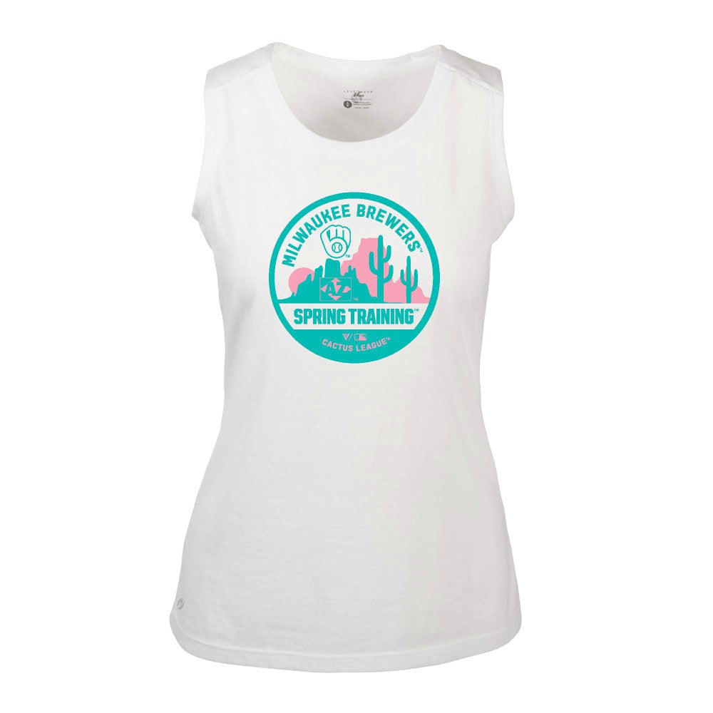Milwaukee Brewers Levelwear Women's Macy Spring Training Badge Bold Tank Top White
