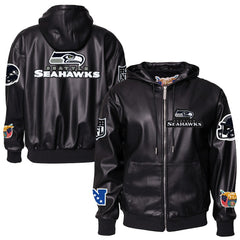 Seattle Seahawks Jeff Hamilton Vegan Leather Full-Zip Hooded Jacket - Black for sale