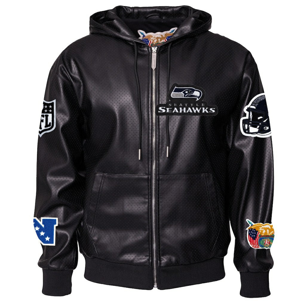 Seattle Seahawks Jeff Hamilton Vegan Leather Full-Zip Hooded Jacket - Black for sale