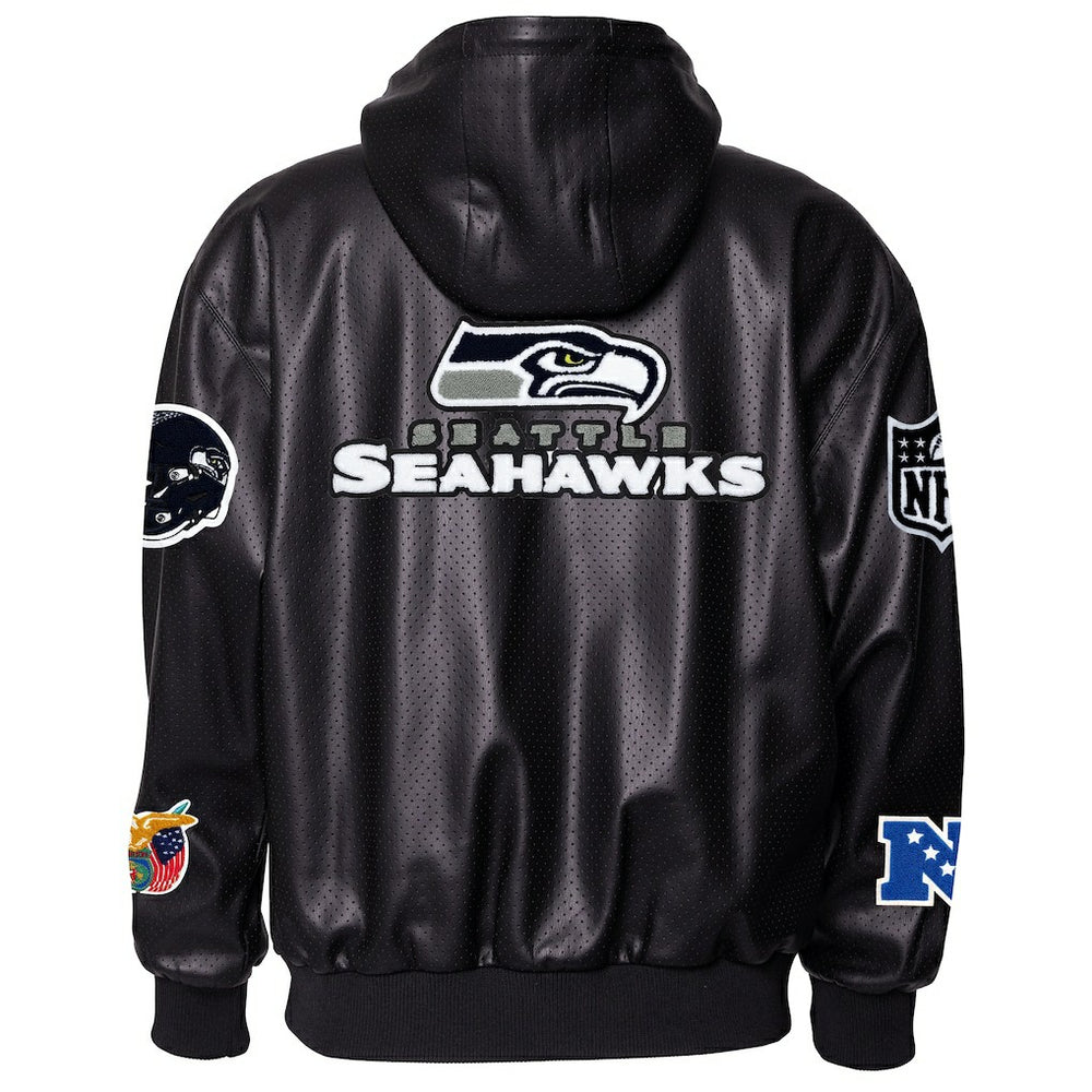 Seattle Seahawks Jeff Hamilton Vegan Leather Full-Zip Hooded Jacket - Black for sale