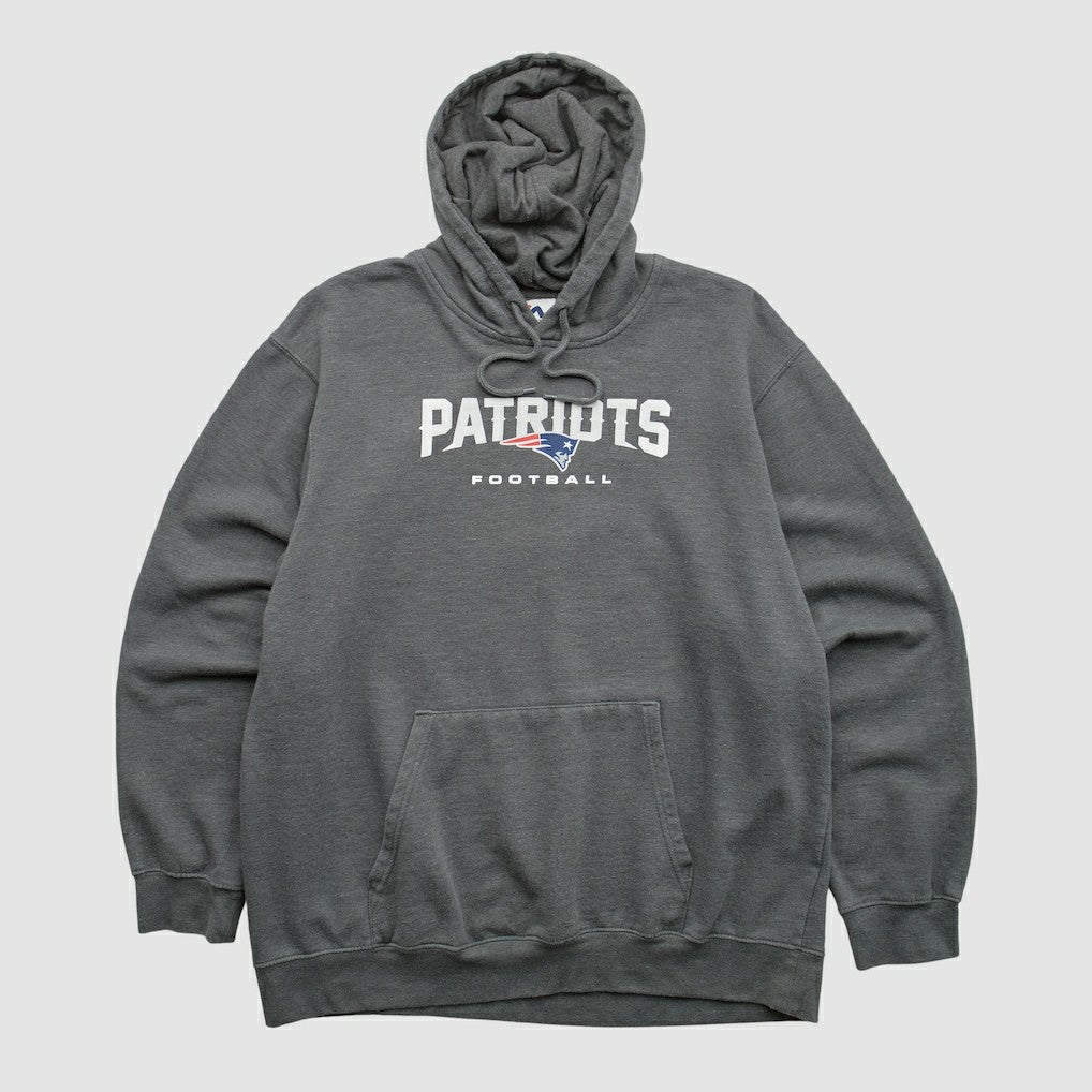 New England Patriots Majestic 2010s Hooded Pullover Sweatshirt - Charcoal Vintage on sale