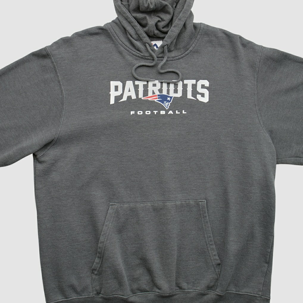 New England Patriots Majestic 2010s Hooded Pullover Sweatshirt - Charcoal Vintage on sale