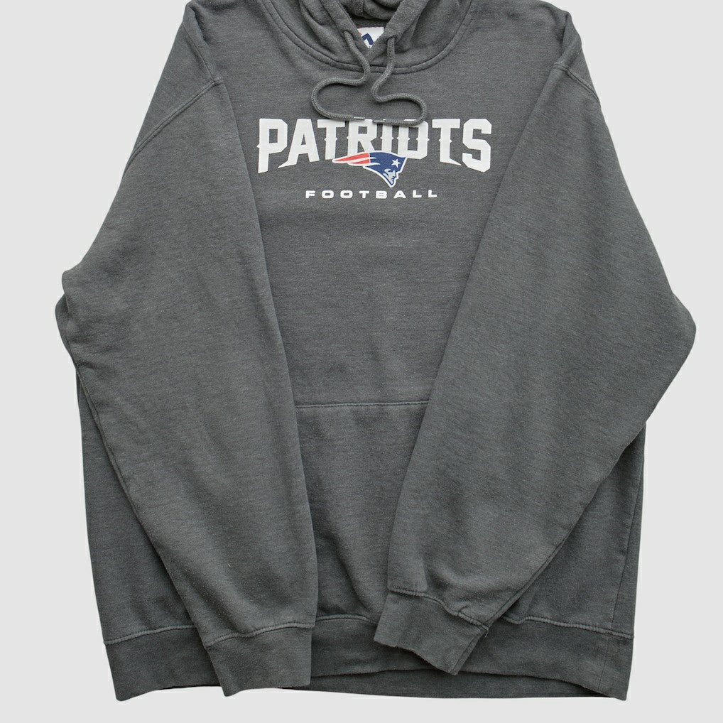 New England Patriots Majestic 2010s Hooded Pullover Sweatshirt - Charcoal Vintage on sale