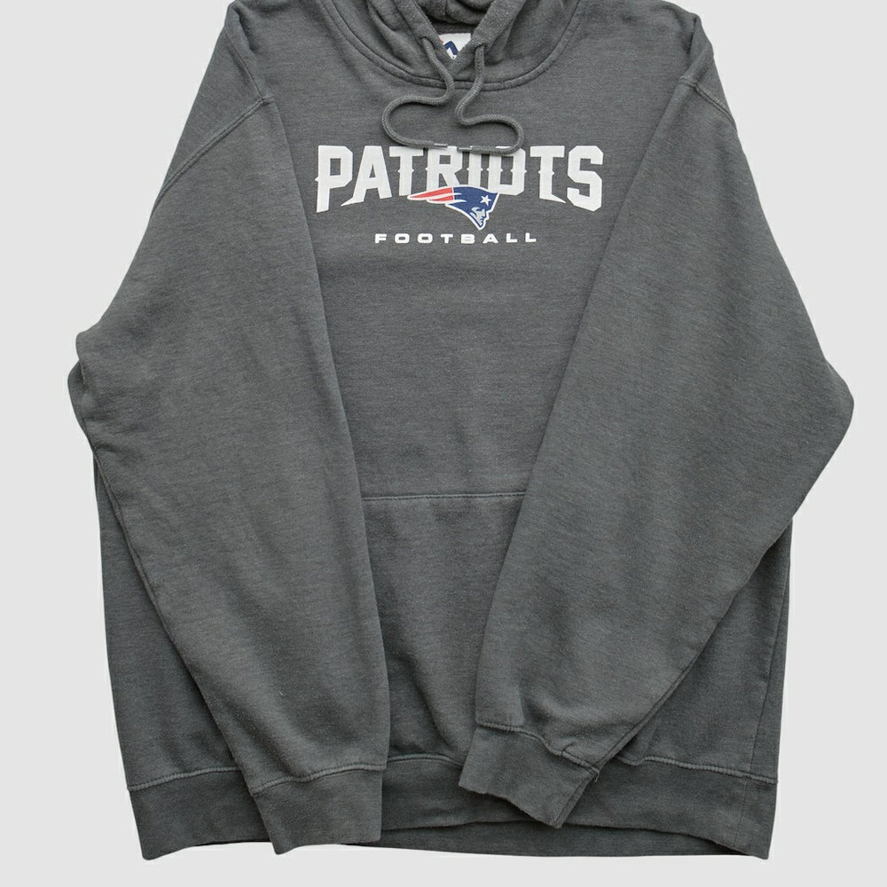 New England Patriots Majestic 2010s Hooded Pullover Sweatshirt - Charcoal Vintage on sale