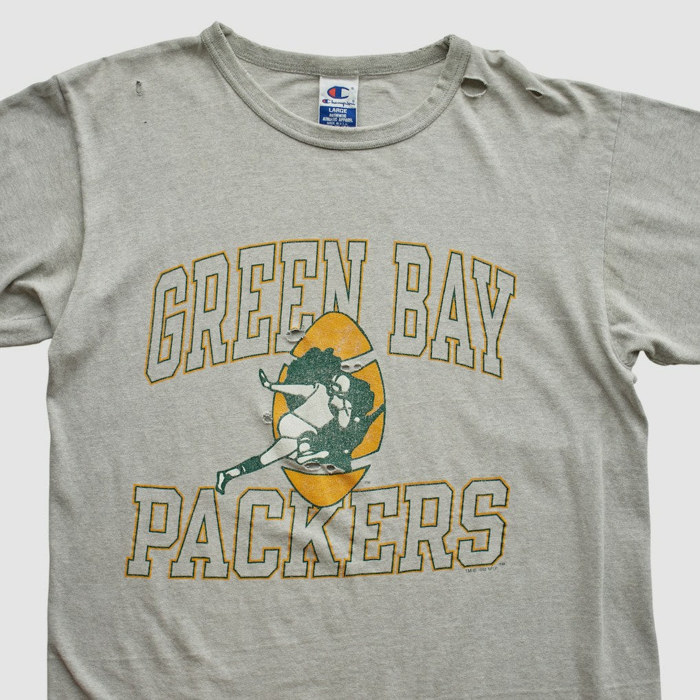 Green Bay Packers Champion 90s T-shirt - Heather Gray Vintage on sale